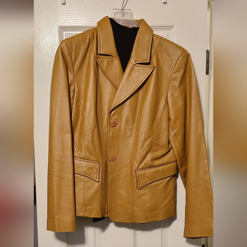 Marc Mattis Real Leather 2 button Jacket Camel size Medium